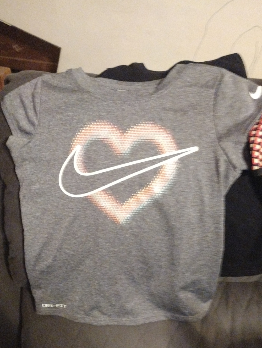 Nike Girls Gray Tee And Shorts with Multicolor Heart and White Swoosh